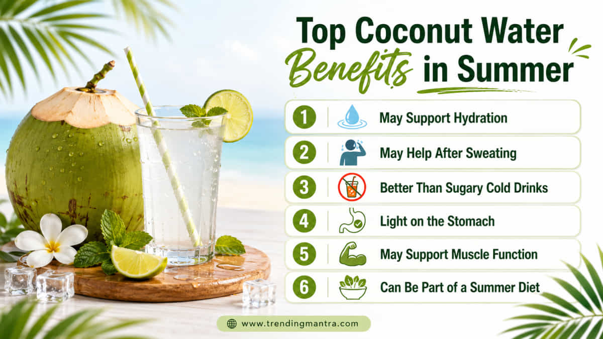 Fresh coconut water served with summer fruits and mint